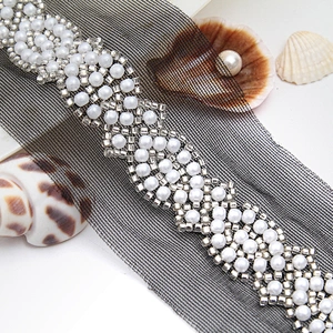Wholesale Embroidery beaded lace trim 5 cm Mesh fabric lace trims beautiful Accessories for dress 3D wedding Designer