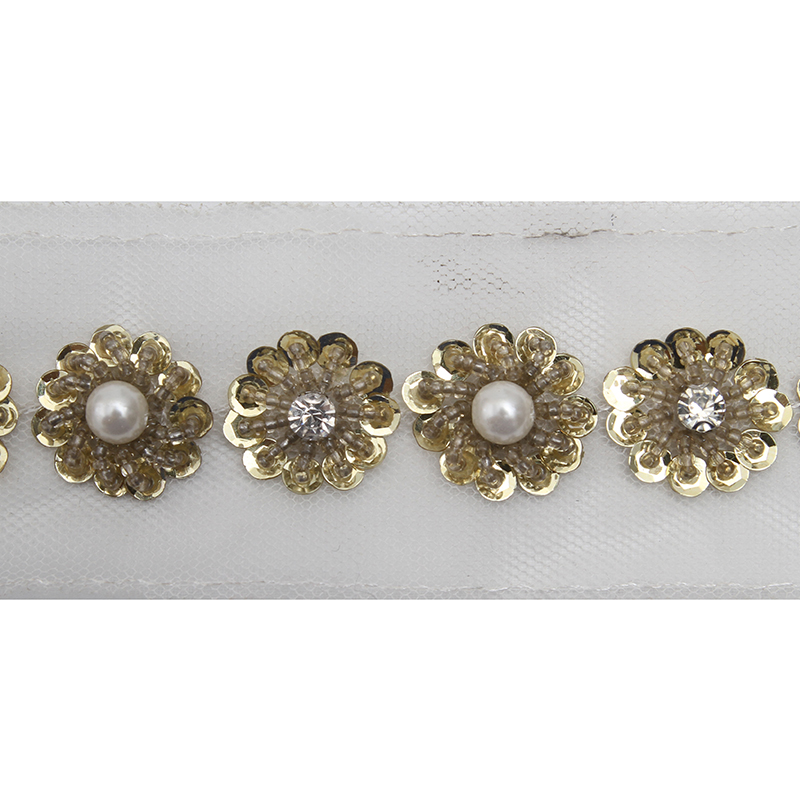 kavatar  wholesale new Handmade Bead lace Embroidered Tulle Trim wedding with Accessories Beads Crystals & Rhinestones