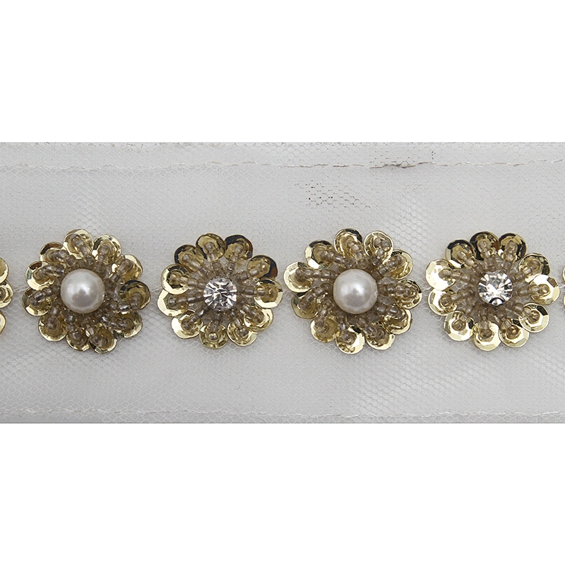 kavatar  wholesale new Handmade Bead lace Embroidered Tulle Trim wedding with Accessories Beads Crystals & Rhinestones