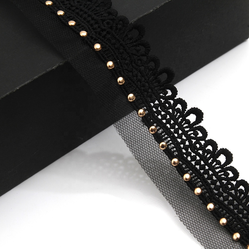 Wholesale 4cm Size Studs trim ribbon diy handmade costume dress sewing bead lace trim Design Rivets Trims