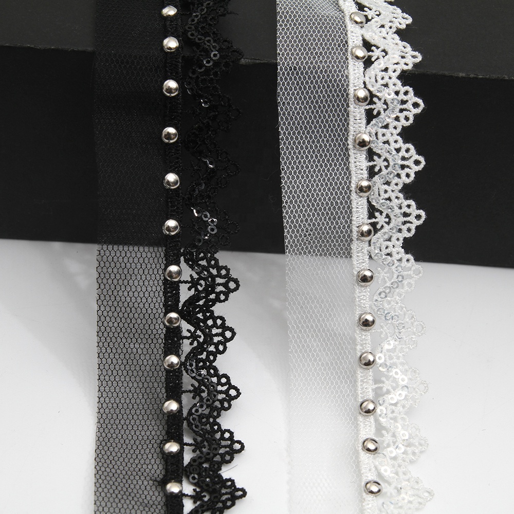 Wholesale 3.1cm Size Studs trim ribbon diy handmade costume dress sewing bead lace trim Design Rivets Sequins Trims
