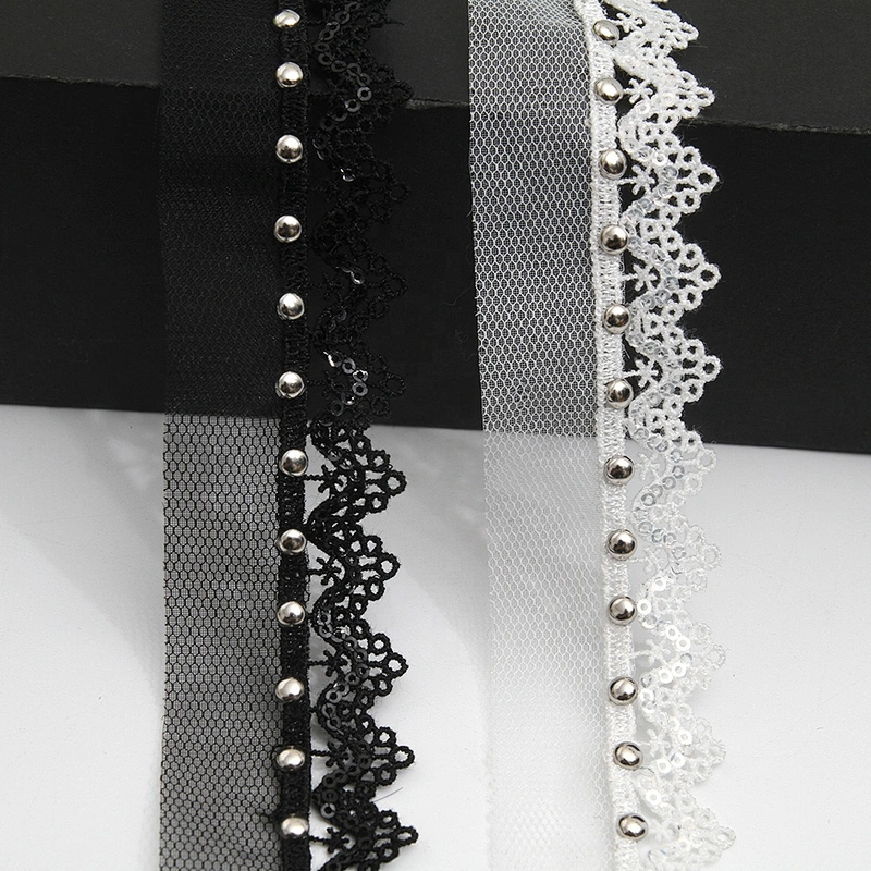 Wholesale 3.1cm Size Studs trim ribbon diy handmade costume dress sewing bead lace trim Design Rivets Sequins Trims
