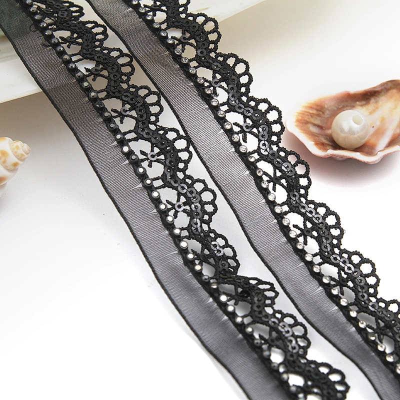 Wholesale Chain lace trim rhinestone 2.3 cm Sew-On lace trim Polyester net mesh Lace trimmings wedding for clothes  Accessories
