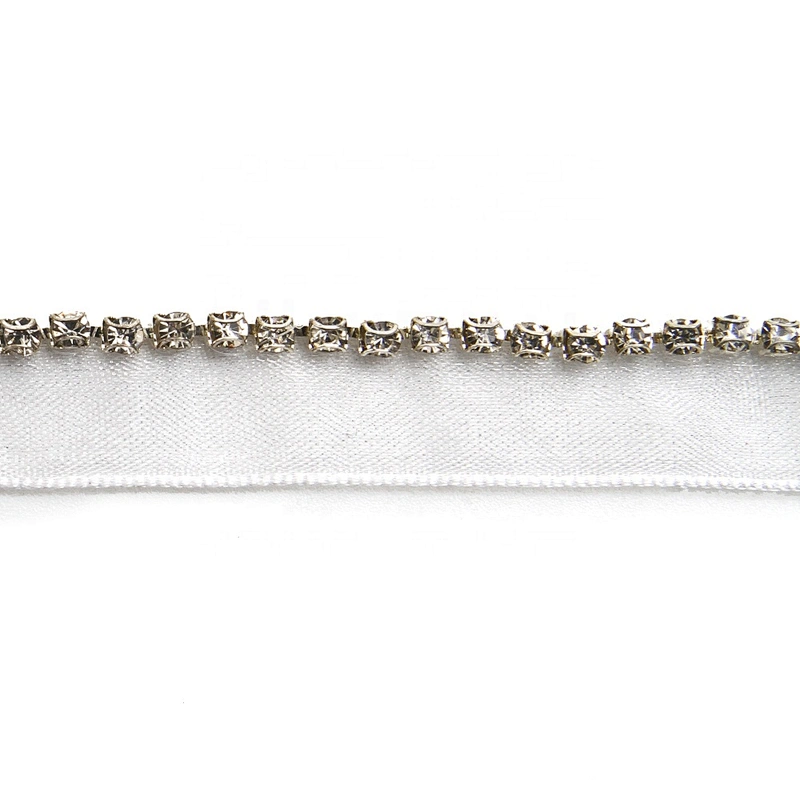 Wholesale Chain lace trim rhinestone 1.1 cm Sew-On lace trim Polyester net mesh Lace trimmings wedding for clothes  Accessories