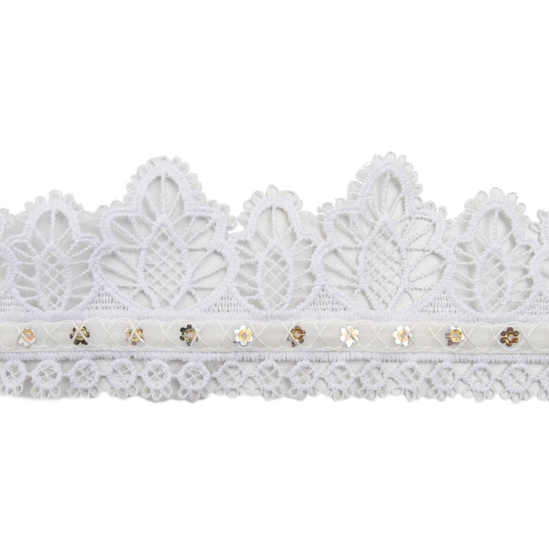 Wholesale sequins Lace Trim Water soluble lace white bridal lace trim Embroidery Sequin Tape For Dress cheap