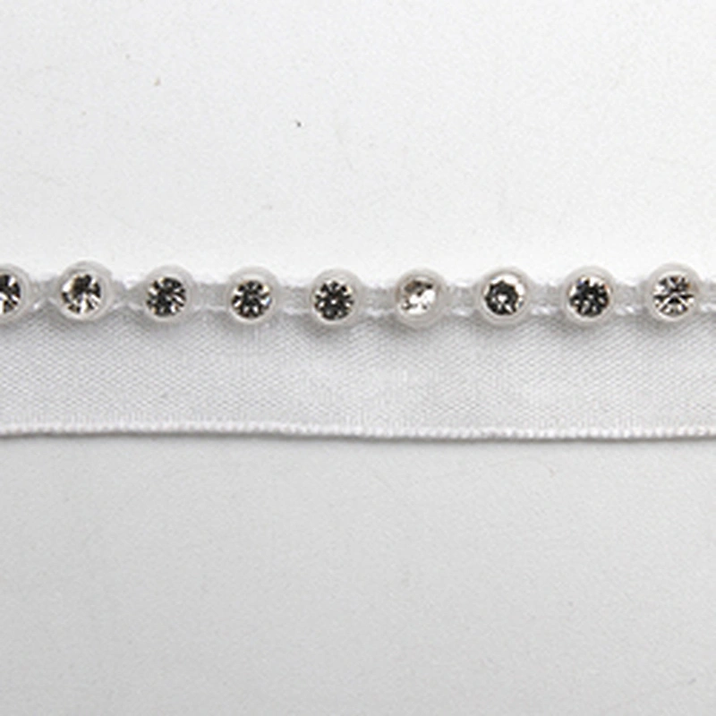 Wholesale Chain lace trim rhinestone 1.2 cm Sew-On lace trim Polyester net mesh Lace trimmings wedding for clothes  Accessories