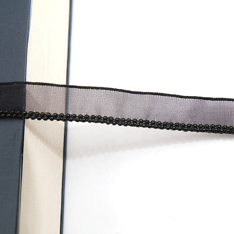 Wholesale Chain lace trim black beaded 1.1 cm Sew-On lace trim Polyester net mesh Lace trimmings for clothes  Accessories