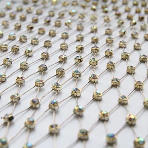 Newest fashion bling bling rhinestone mesh fabric rhinestones trim flat back for perspective clothes dresses bikini