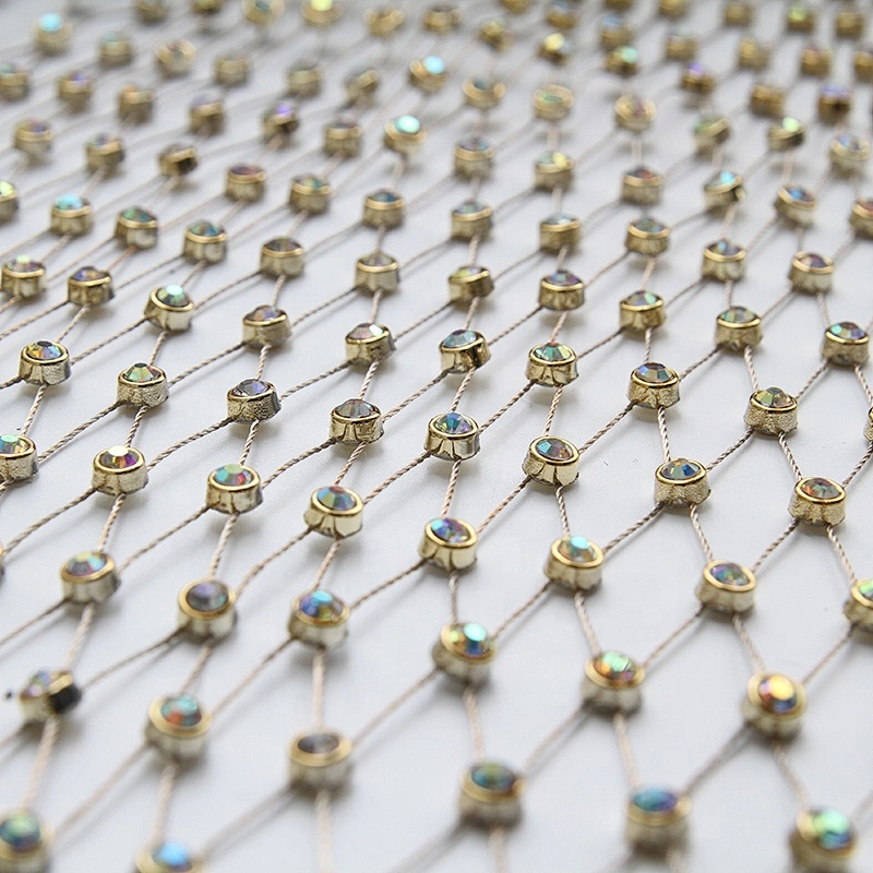 Newest fashion bling bling rhinestone mesh fabric rhinestones trim flat back for perspective clothes dresses bikini
