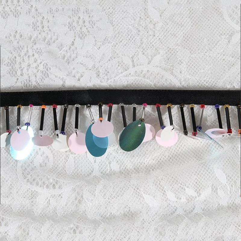 Wholesale strip beads fringe trim with plastic sequin