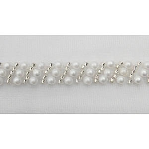Wholesale Embroidery beaded lace trim 3.3 cm Mesh fabric lace trims beautiful White Accessories for dress 3D wedding Designer