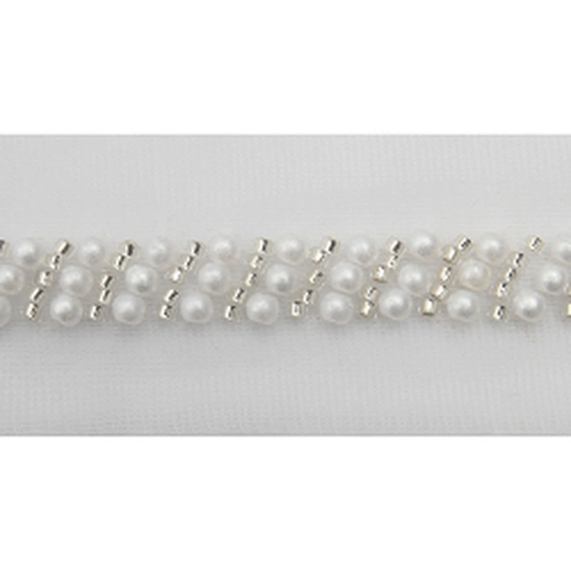 Wholesale Embroidery beaded lace trim 3.3 cm Mesh fabric lace trims beautiful White Accessories for dress 3D wedding Designer