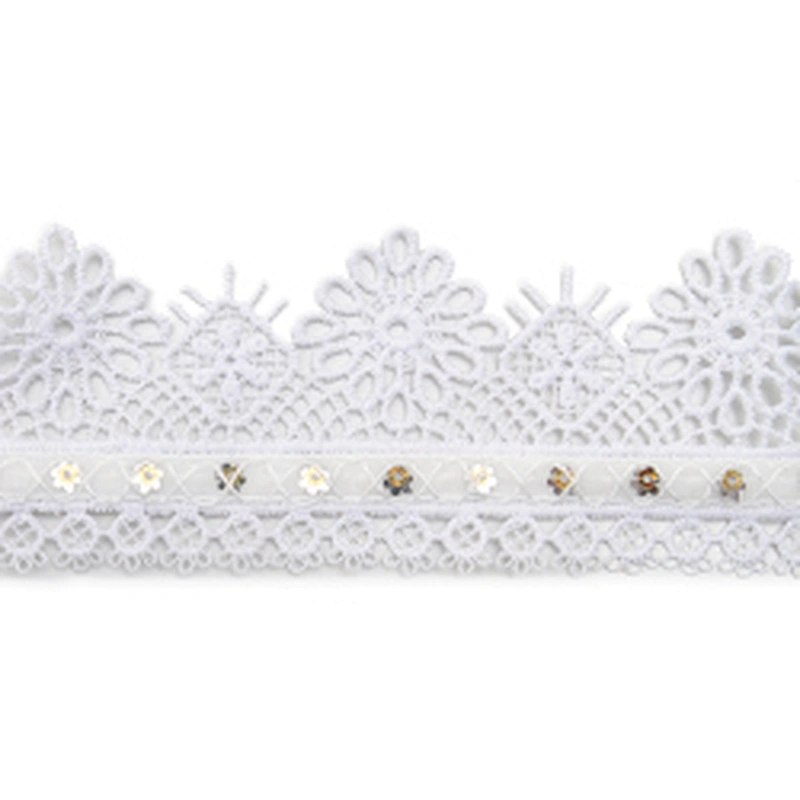 Wholesale sequins Lace Trim Water soluble lace white bridal lace trim Embroidery Sequin Tape For Dress cheap