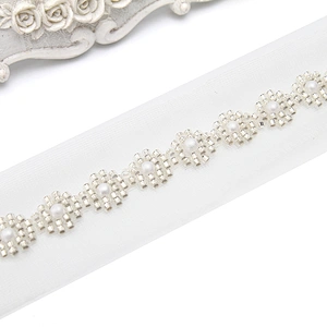 Wholesale Embroidery beaded lace trim 3.5 cm Mesh fabric lace trims beautiful White Accessories for dress 3D wedding Designer