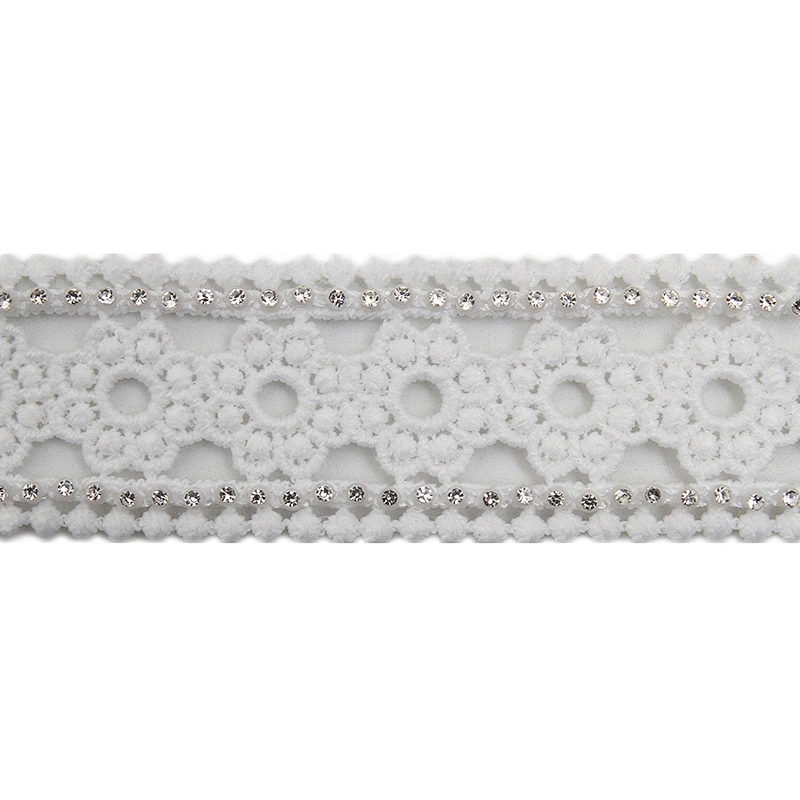 Wholesale Chain lace trim rhinestone 2.8 cm Sew-On lace trim Polyester net mesh Lace trimmings wedding for clothes  Accessories