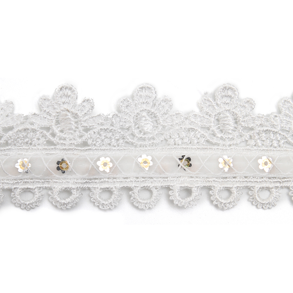 Wholesale sequins Lace Trim Water soluble lace white bridal lace trim Embroidery Sequin Tape For Dress cheap