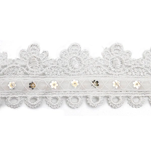 Wholesale sequins Lace Trim Water soluble lace white bridal lace trim Embroidery Sequin Tape For Dress cheap
