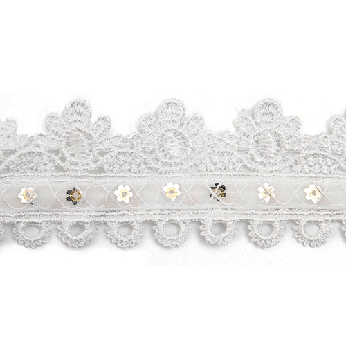 Wholesale sequins Lace Trim Water soluble lace white bridal lace trim Embroidery Sequin Tape For Dress cheap