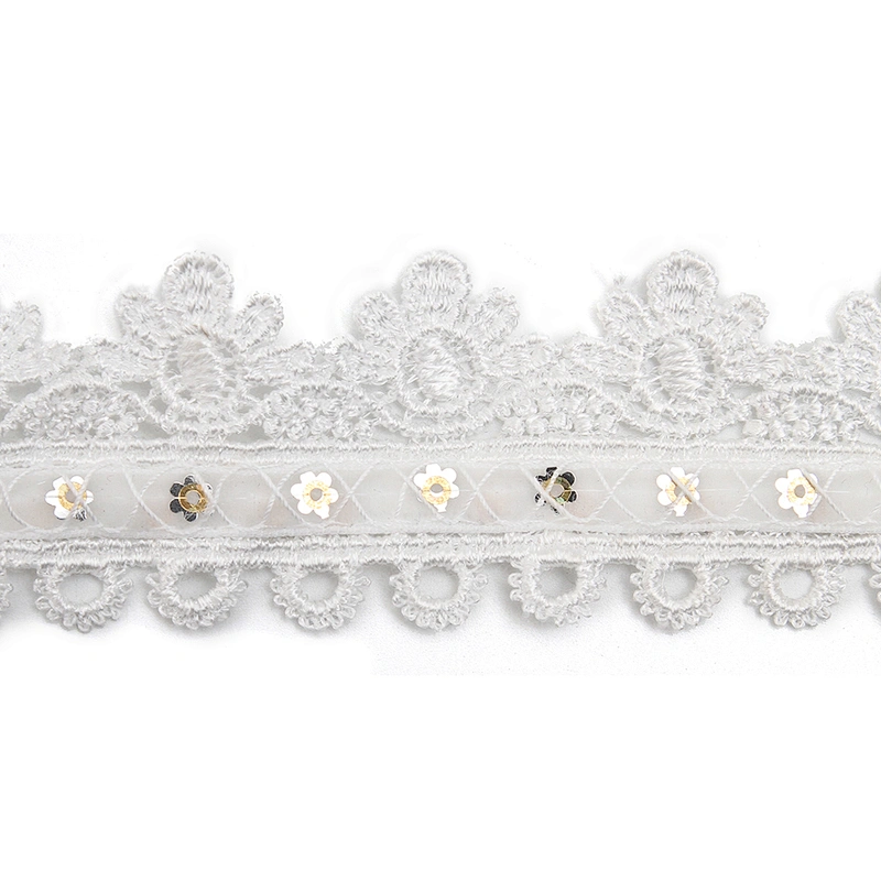 Wholesale sequins Lace Trim Water soluble lace white bridal lace trim Embroidery Sequin Tape For Dress cheap