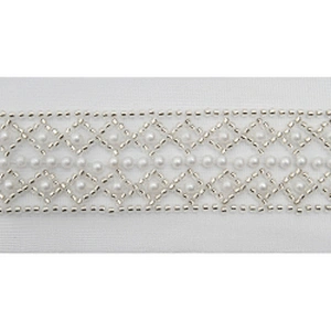 Wholesale Embroidery beaded lace trim 5.8 cm Mesh fabric lace trims beautiful White Accessories for dress 3D wedding Designer