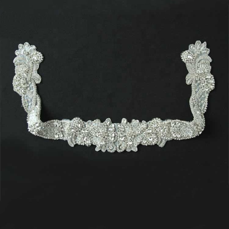 Guangzhou Accessories Custom Rhinestone Applique Patches For Wedding Dress Crystal belt for Bridal Dress Accessories
