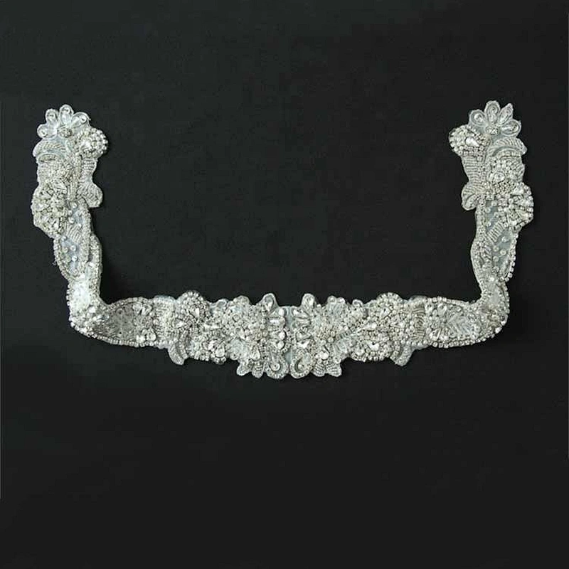 Guangzhou Accessories Custom Rhinestone Applique Patches For Wedding Dress Crystal belt for Bridal Dress Accessories