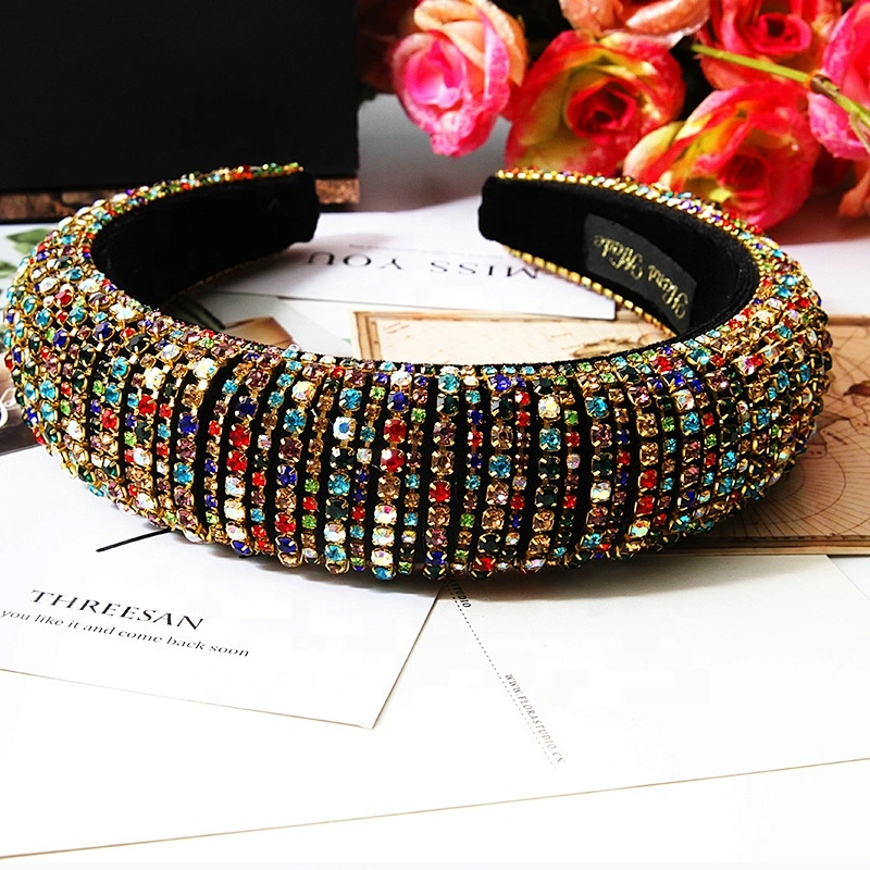 Manufacturers direct colorful  with blue headband bride with hand sewing Acrylic rhinestone with the latest style bling