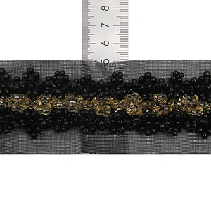 kavatar  wholesale new Handmade Bead lace Embroidered Tulle Trim wedding with Accessories Beads Rhinestones