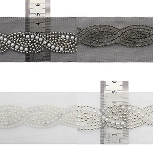 Wholesale Embroidery beaded lace trim 4.6 cm Mesh fabric lace trims beautiful Accessories for dress 3D wedding Designer