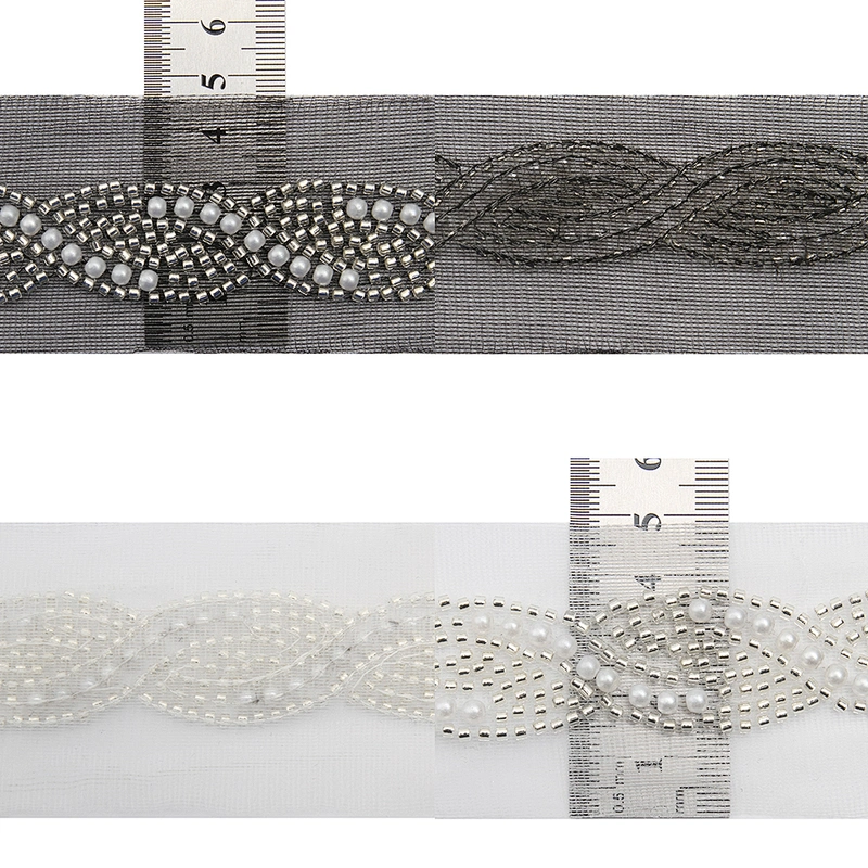 Wholesale Embroidery beaded lace trim 4.6 cm Mesh fabric lace trims beautiful Accessories for dress 3D wedding Designer