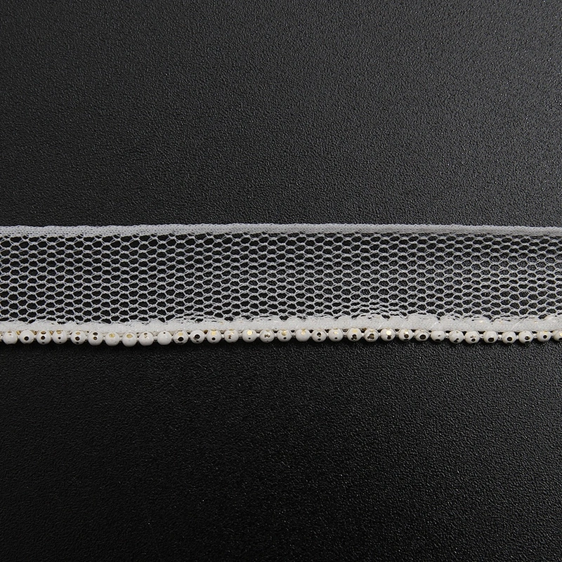 Wholesale Chain lace trim beaded 1.3 cm Sew-On lace trim Polyester net mesh Lace trimmings wedding for clothes  Accessories