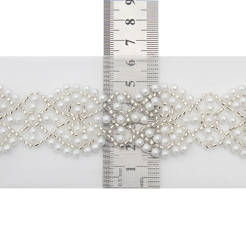 Wholesale Embroidery beaded lace trim 6.2 cm Mesh fabric lace trims beautiful White Accessories for dress 3D wedding Designer