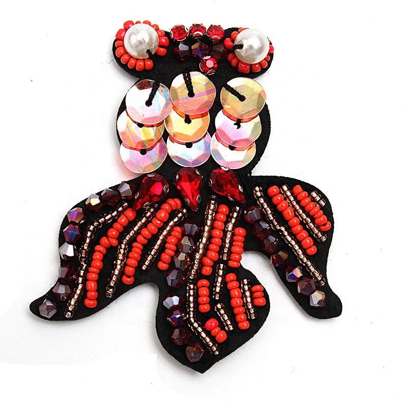 Christmas Cherry Flower Decorative Sew on Rhinestone Beaded Patches Wholesale patches for clothing