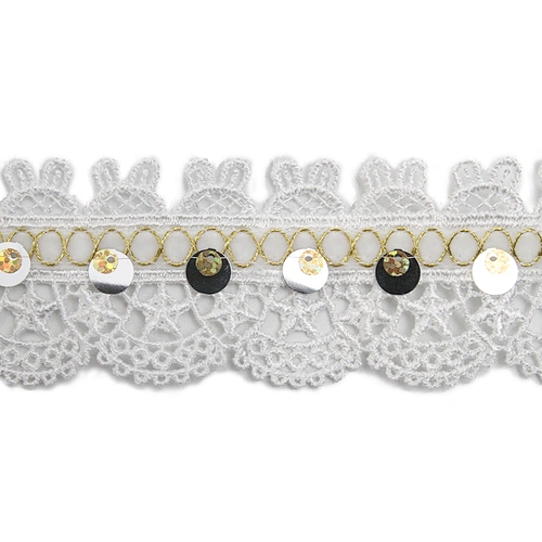 Wholesale sequins Lace Trim Water soluble lace white bridal lace trim Embroidery Sequin Tape For Dress cheap