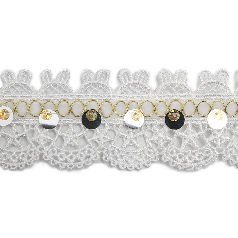 Wholesale sequins Lace Trim Water soluble lace white bridal lace trim Embroidery Sequin Tape For Dress cheap