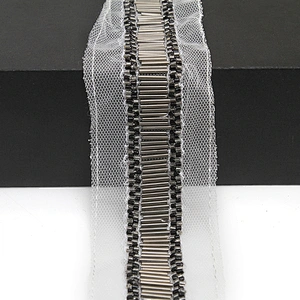 kavatar  wholesale new Handmade Bead lace Embroidered Tulle Trim wedding with Accessories Beads Rhinestones