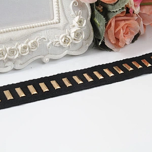 Golden beaded ribbon balck trim lace trim ribbon handmade beads lace sew on Clothes Design Lace Trims