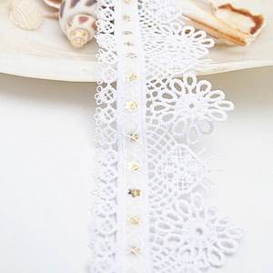Wholesale sequins Lace Trim Water soluble lace white bridal lace trim Embroidery Sequin Tape For Dress cheap