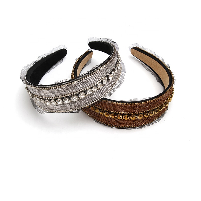 Multi Color Lux Velour Crystal And Rhinestone Cup chain Decorated women Headbands Adult headband
