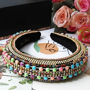 Manufacturers direct colorful beads with blue pearl headband bride with hand sewing Acrylic beads with the latest style bling