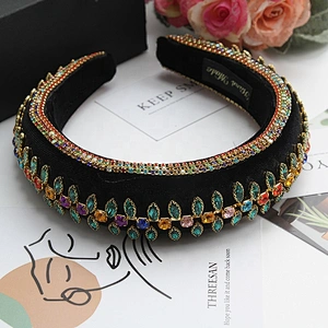 wholesale luxury women baroque multi crystal headband rhinestone full colored padded Hairband Fashion designer headband baroque