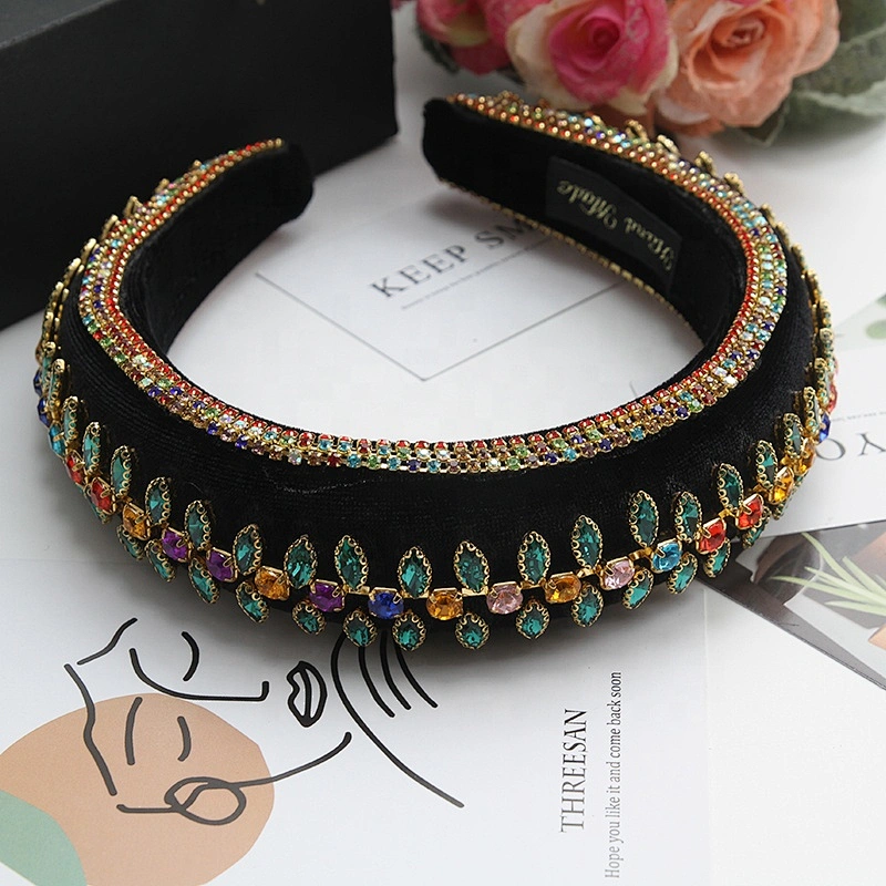 wholesale luxury women baroque multi crystal headband rhinestone full colored padded Hairband Fashion designer headband baroque