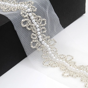 Wholesale Embroidery beaded lace trim 6.5 cm Mesh fabric lace trims beautiful White Accessories for dress 3D wedding Designer