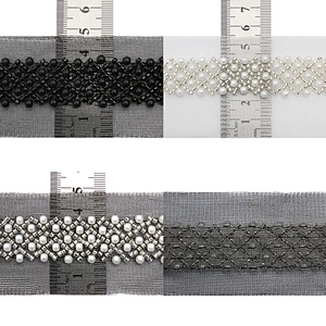 Wholesale Embroidery beaded lace trim 4.7 cm Mesh fabric lace trims beautiful Accessories for dress 3D wedding Designer