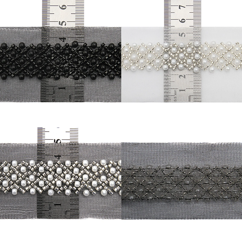 Wholesale Embroidery beaded lace trim 4.7 cm Mesh fabric lace trims beautiful Accessories for dress 3D wedding Designer