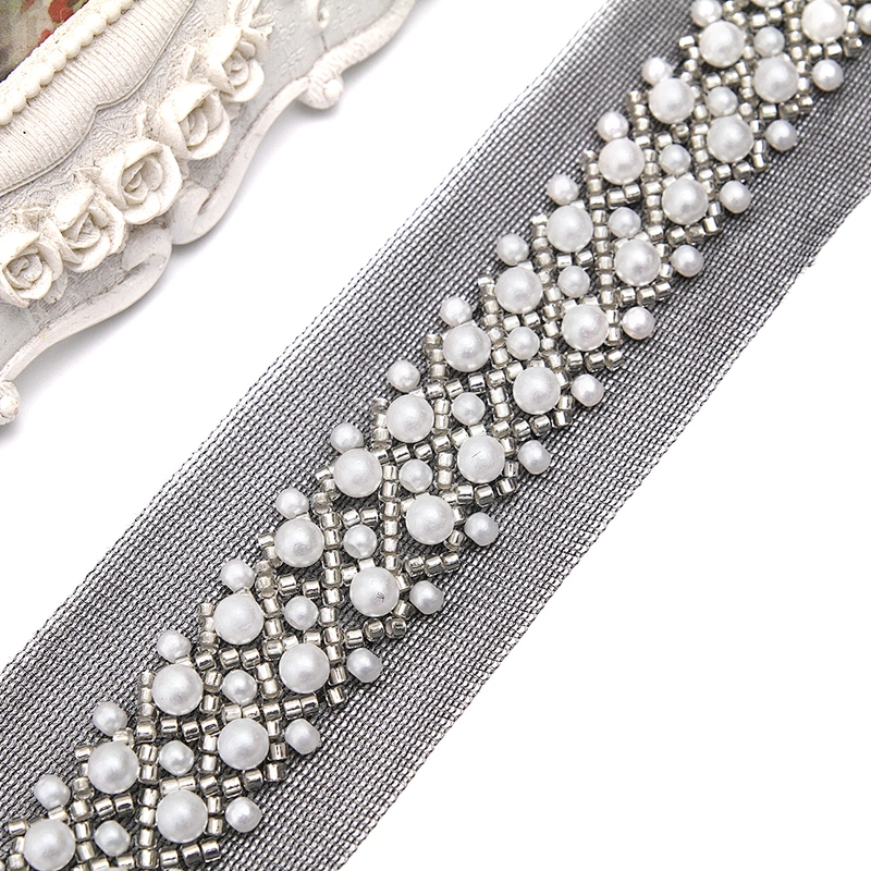 Wholesale Embroidery beaded lace trim 4.5 cm Mesh fabric lace trims beautiful Accessories for dress 3D wedding Designer