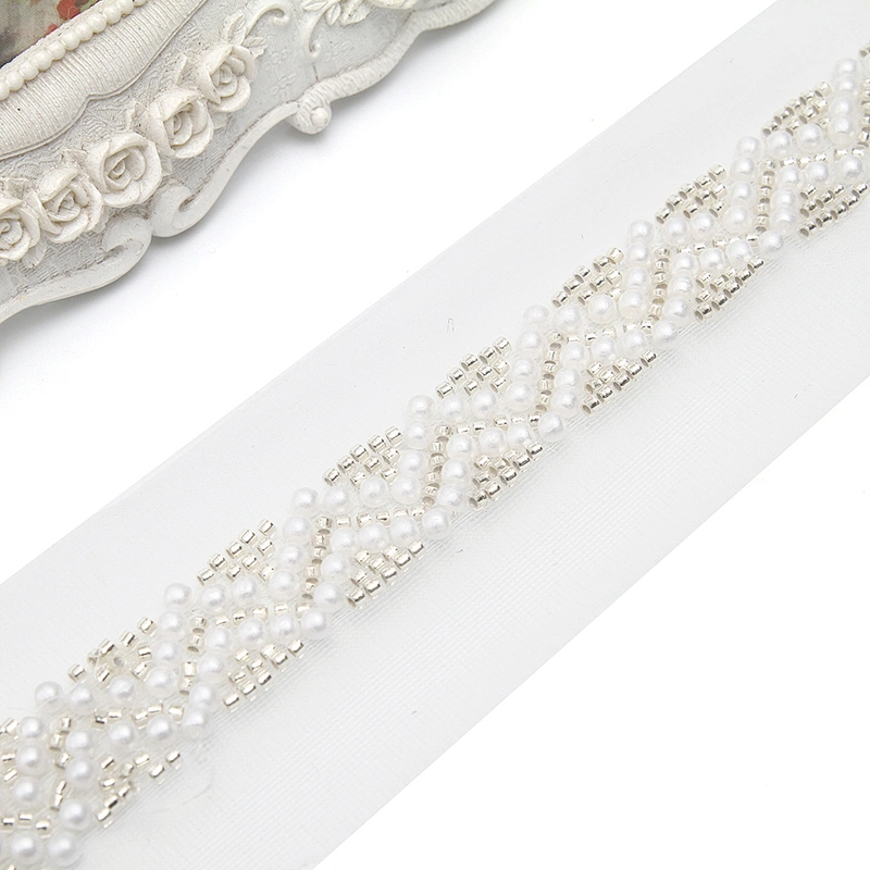 Wholesale Embroidery beaded lace trim 5 cm Mesh fabric lace trims beautiful Accessories for dress 3D wedding Designer