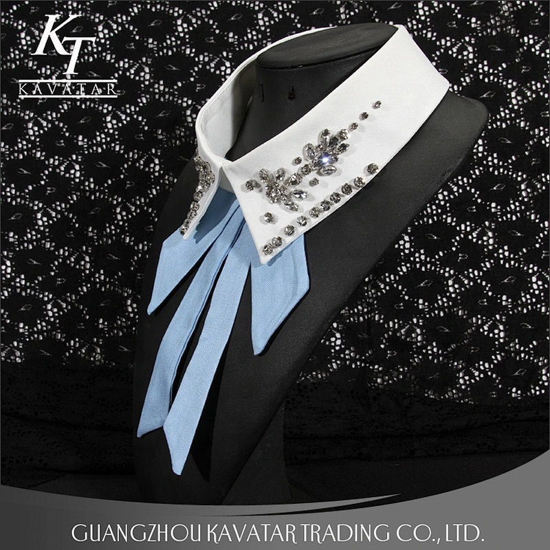 Kavatar Fashion White Detachable Collar With Crystal Rhinestone