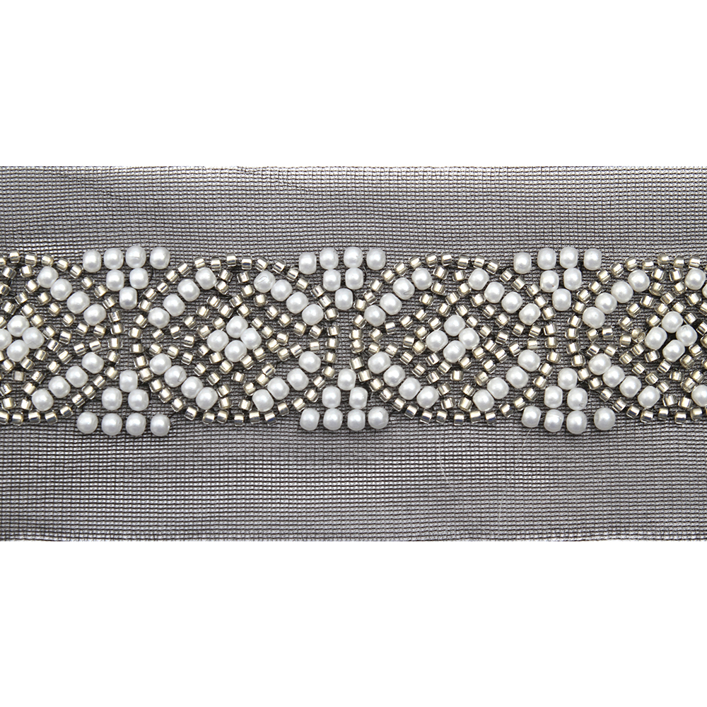 Wholesale Embroidery beaded lace trim 7.1 cm Mesh fabric lace trims beautiful Accessories for dress 3D wedding Designer