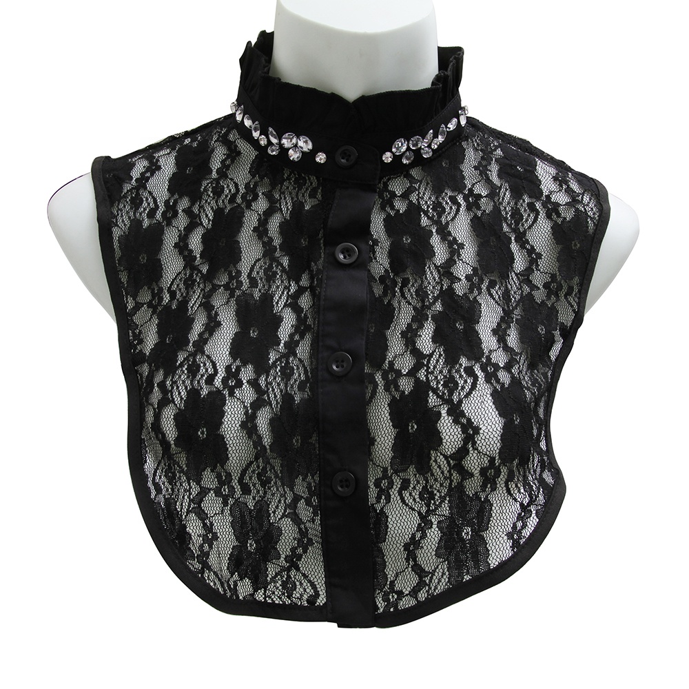 Autumn winter shirt collar versatile Korean water soluble shirt court  studded diamond base lace collar fake